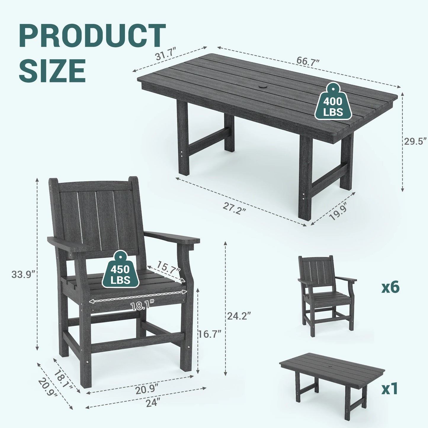 MALAGA 7 PCS Outdoor Dining Set