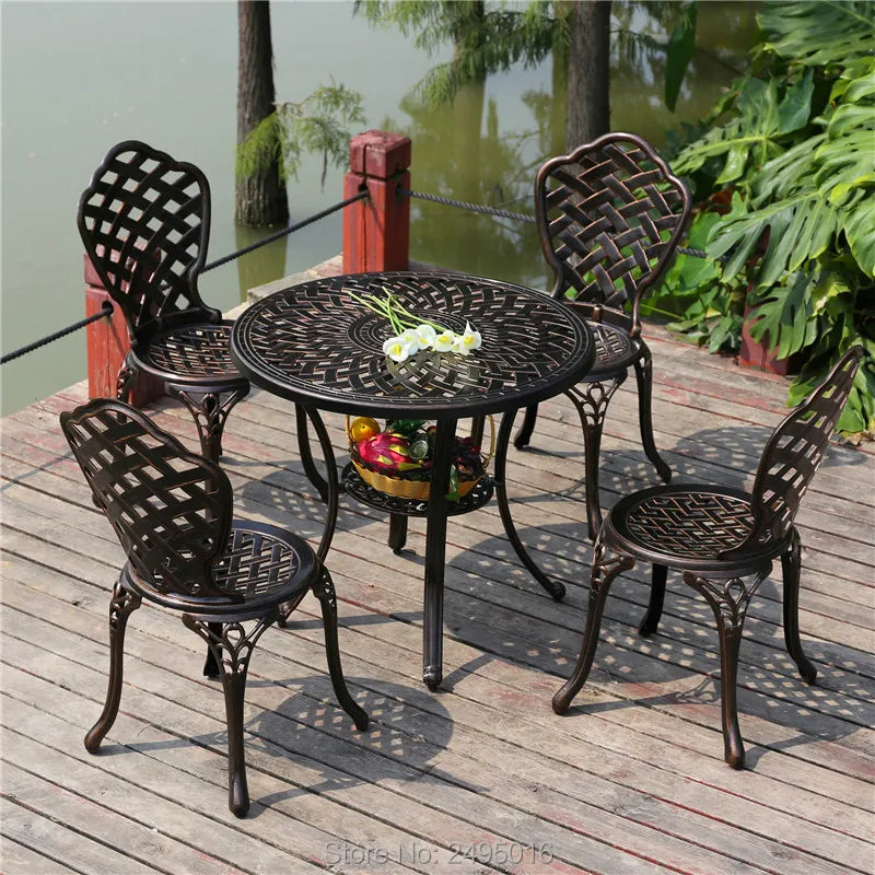 set-5pcs Balcony table and chair Outdoor furniture cast aluminum set Lawn porch backyard garden sets antirust white