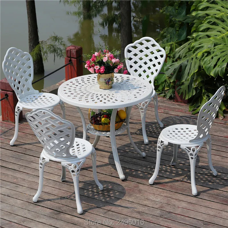 set-5pcs Balcony table and chair Outdoor furniture cast aluminum set Lawn porch backyard garden sets antirust white