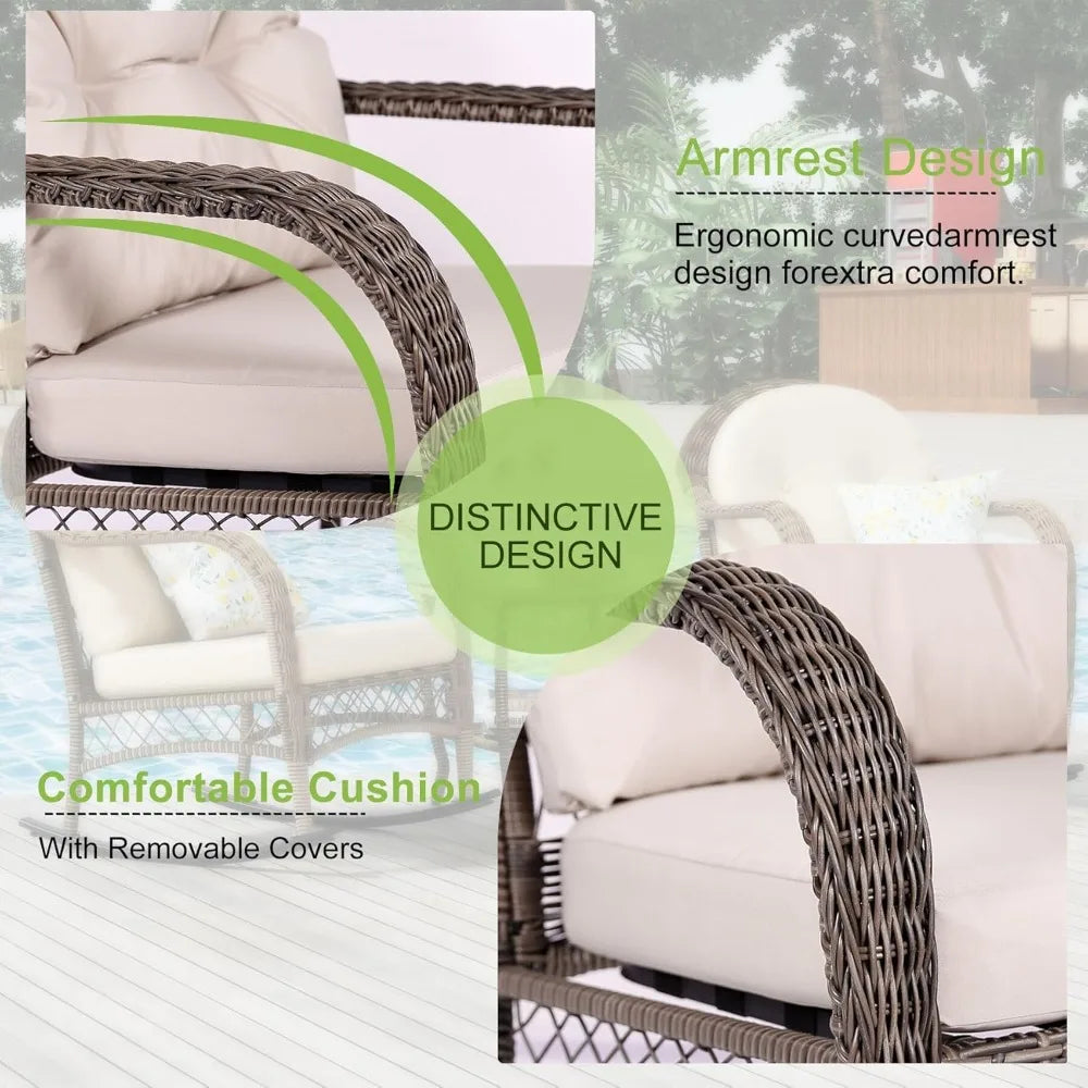 KARLA 3 Pieces Lounge Rocking Chair with Cushion and Coffee Table