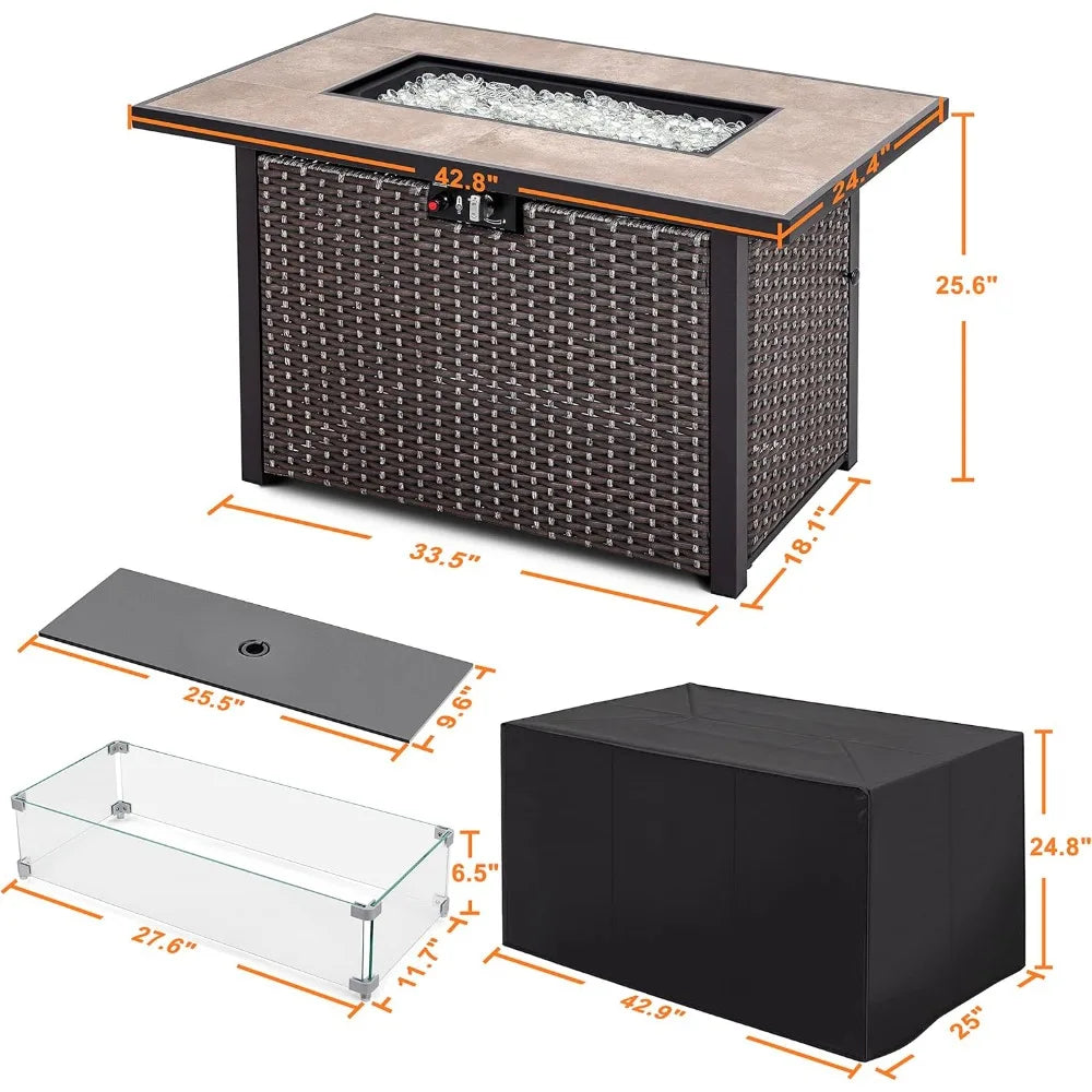 Nuu Garden Outdoor 43" 50,000 BTU Propane Gas Fire Pit Table