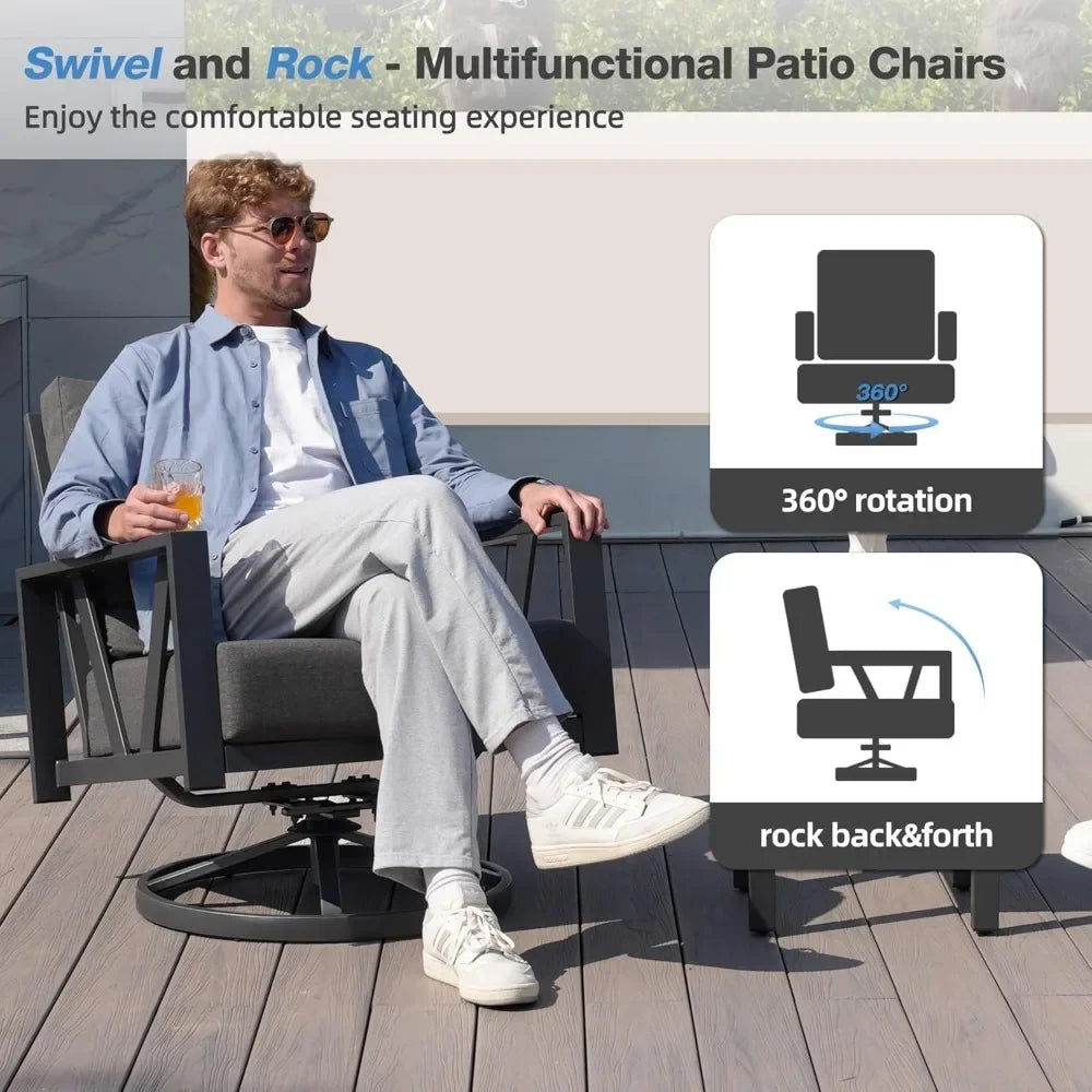 GRANADA Outdoor Patio Swivel Rocking Chairs Set, 3 Pieces
