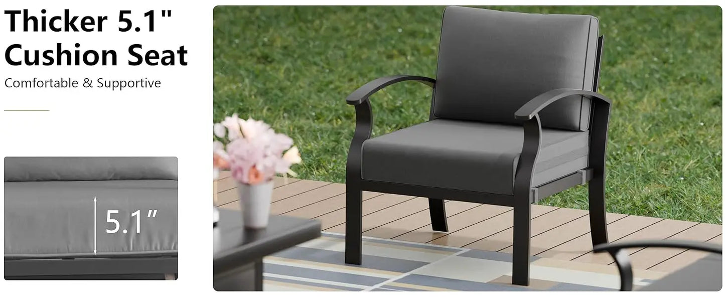 RAGA Swivel Aluminum Patio Furniture Set with Fire Pit Table