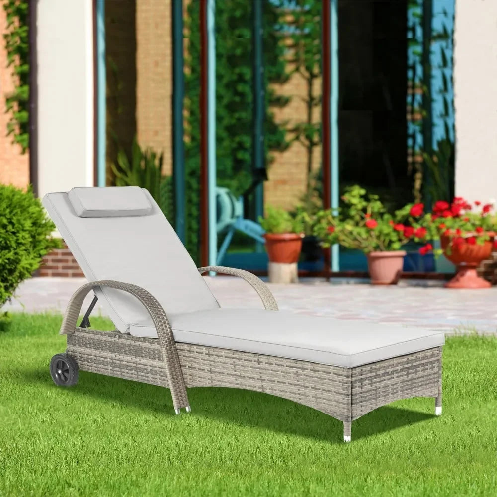 ABY 3 Pieces Outdoor Chaise Lounge Chairs - Set of 2 with Table