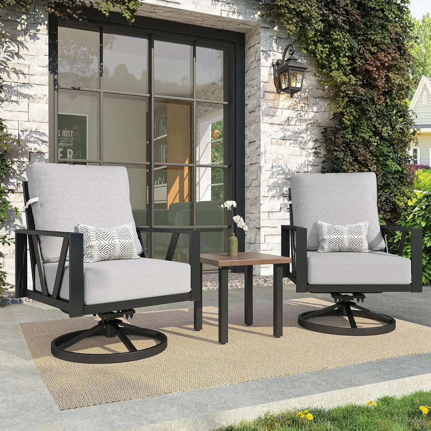 GRANADA Outdoor Patio Swivel Rocking Chairs Set, 3 Pieces