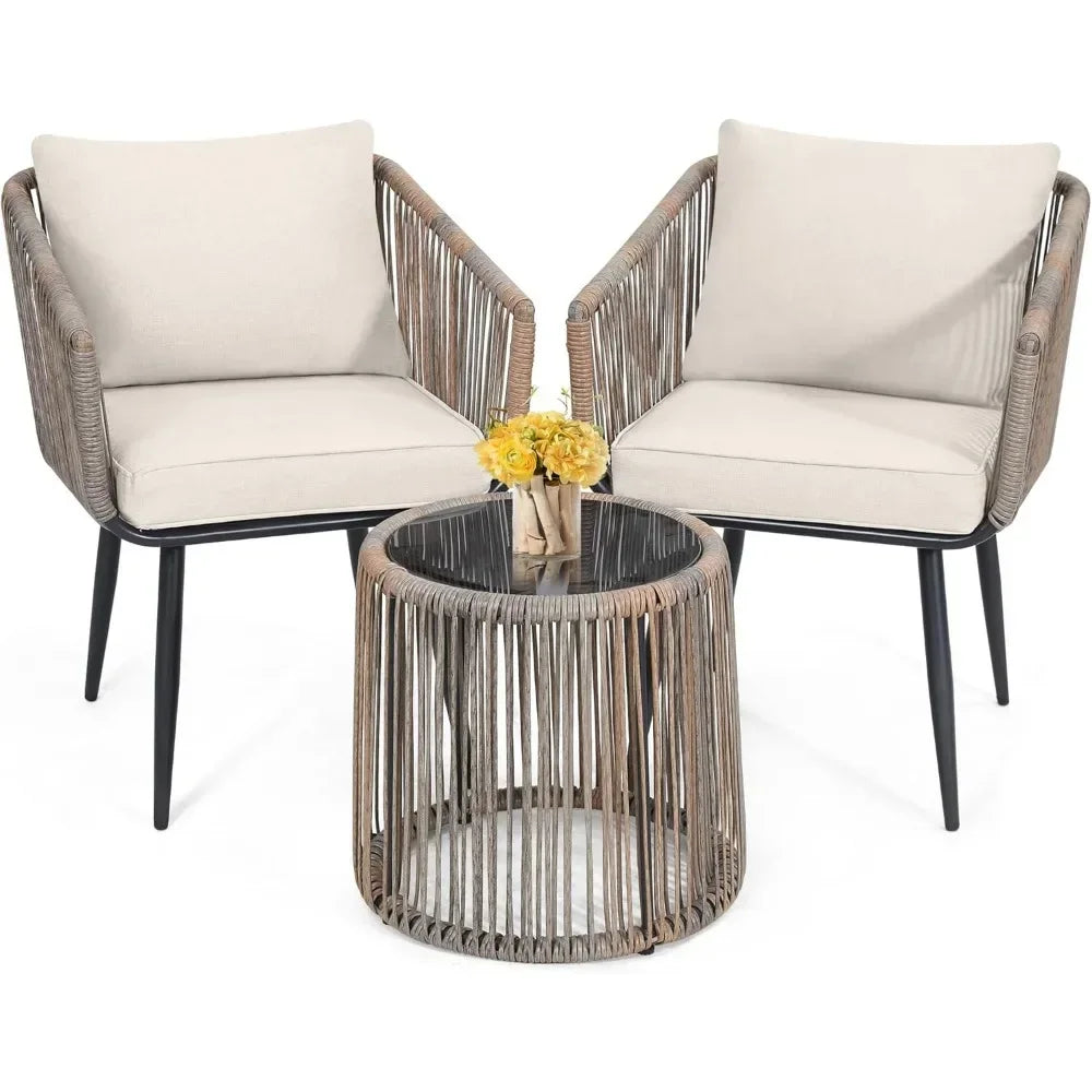 BRAGA 3 Piece Patio Rattan Bistro Conversation Set