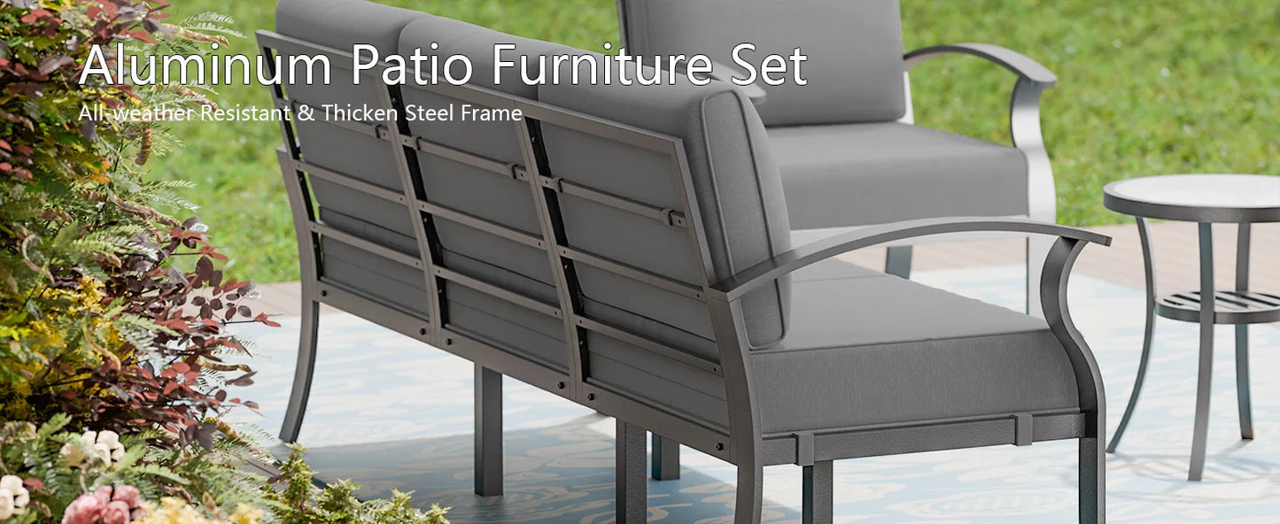 RAGA Swivel Aluminum Patio Furniture Set with Fire Pit Table