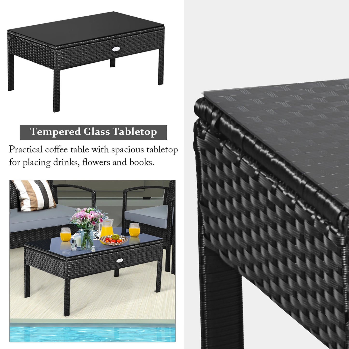 UNO 4pcs Outdoor Patio Rattan Wicker Set