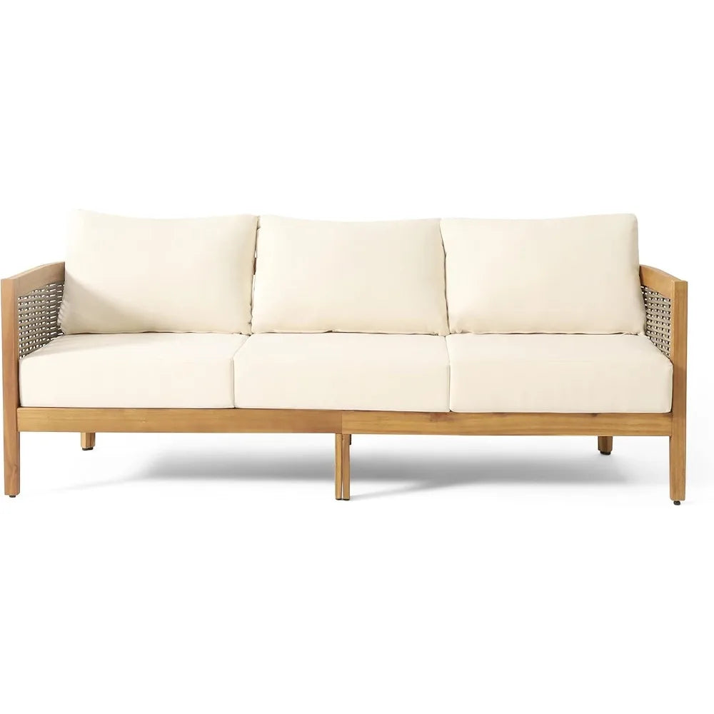 Acacia Wood Wicker 3 Seater Sofa
