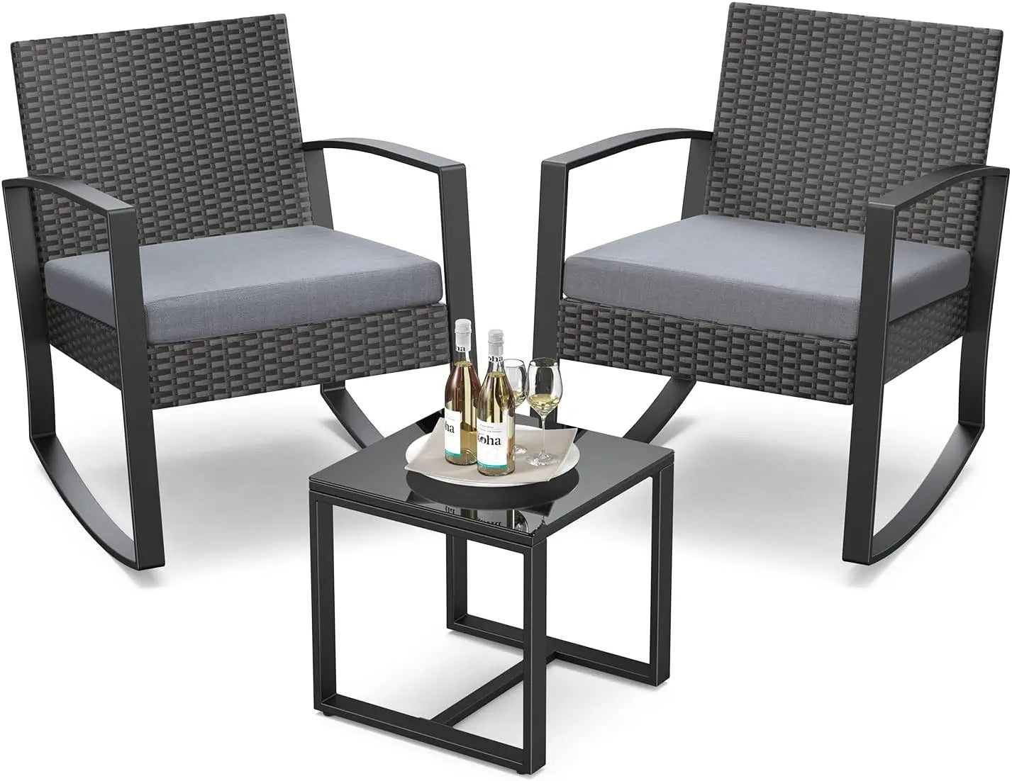 ZAMORA 3 Pieces Patio Rocking Chair Set