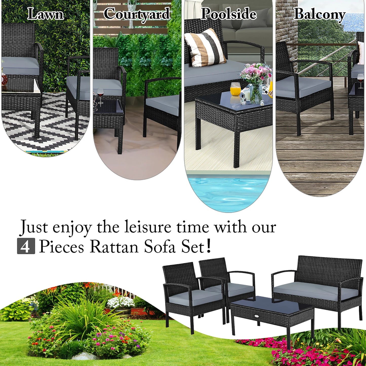 UNO 4pcs Outdoor Patio Rattan Wicker Set
