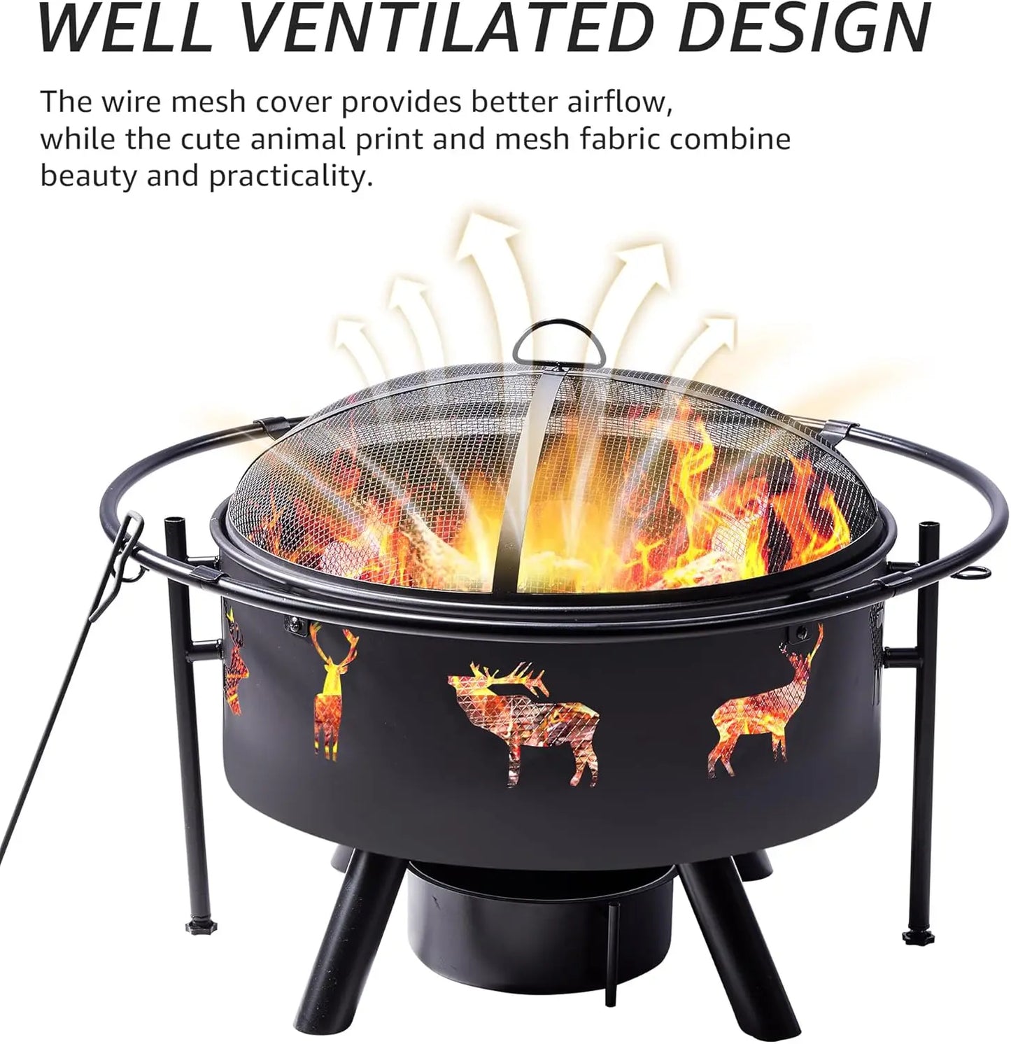 32 Inch Large Fire Pit with 2 Grills