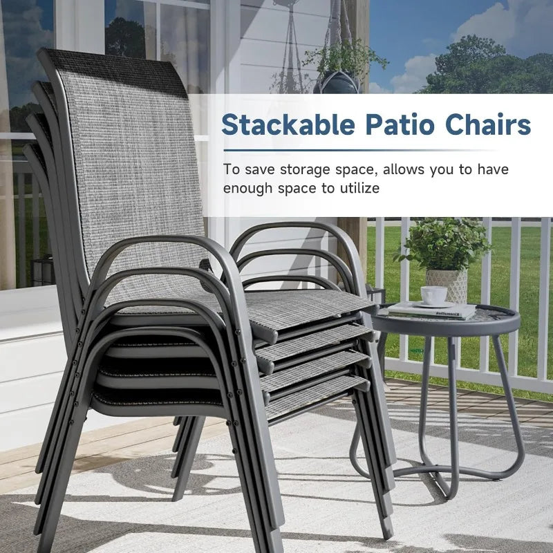 Patio Dining Chairs Set of 4, Upgraded Stackable Outdoor Chairs with Wider Seat, All Weather Breathable Garden Furnitur