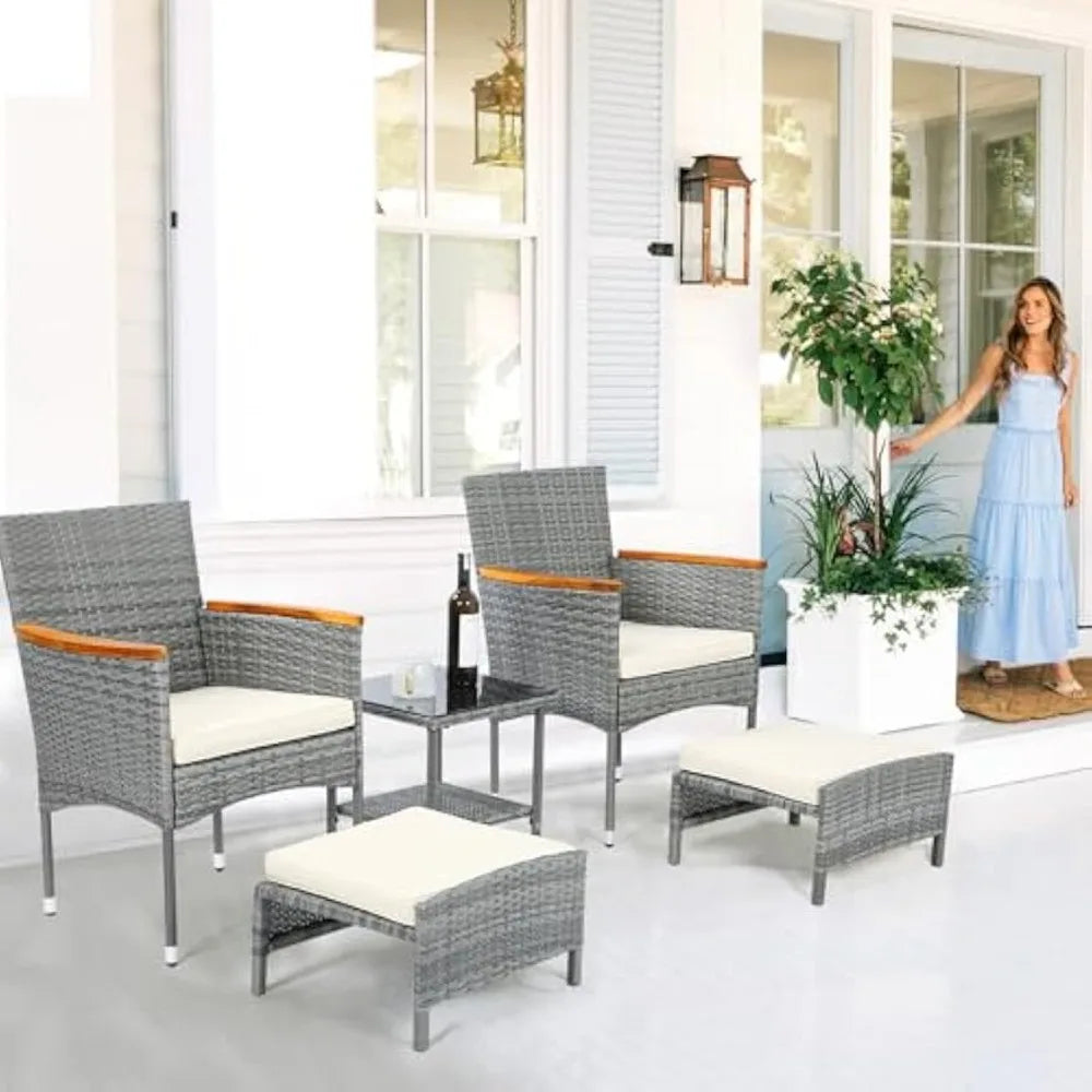 VISEO Outdoor Patio Furniture  5 Piece Set with Table & Ottoman