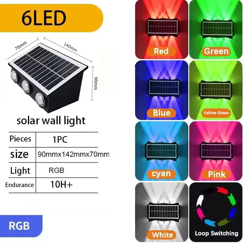 Solar Wall Lamp Outdoor Rgb Warm Light Waterproof Up And Down Luminous Lighting Balcony Yard Garden Decoration Exterior Wall