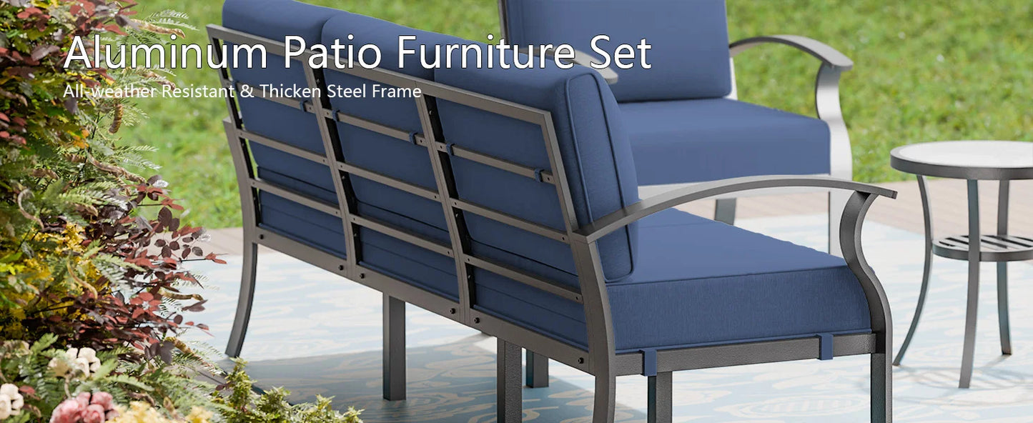 RAGA Swivel Aluminum Patio Furniture Set with Fire Pit Table