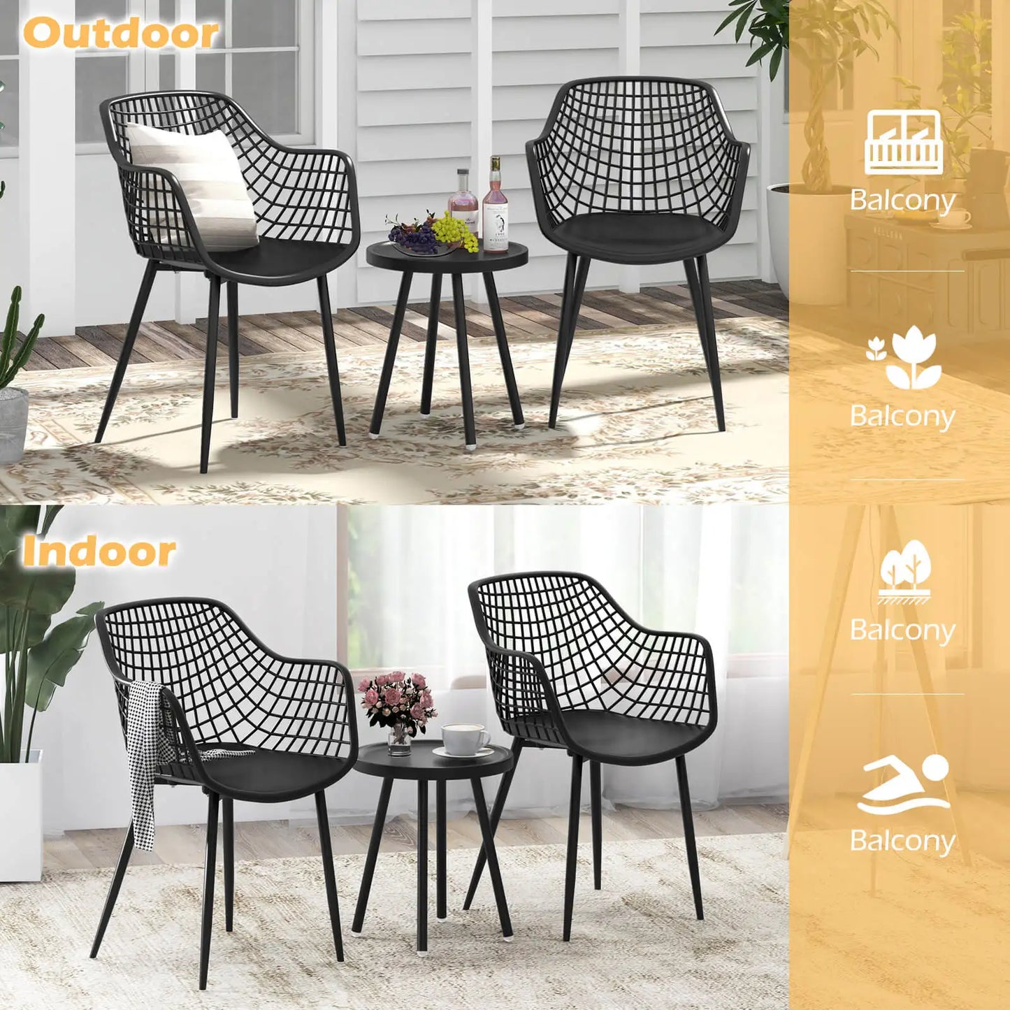 3 Piece Patio Bistro Set All Weather Heavy Duty Table and Chairs Set of 2 Black