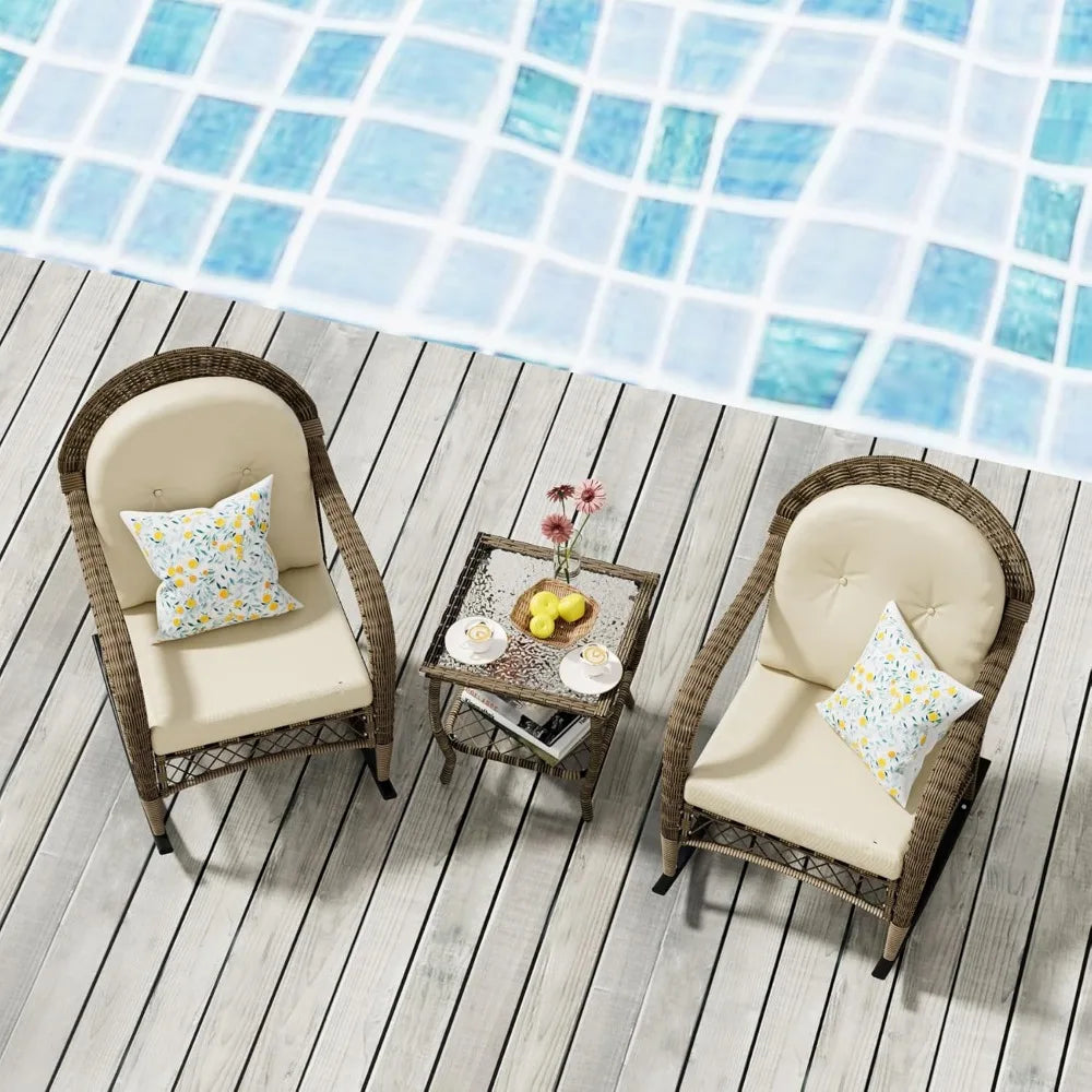 KARLA 3 Pieces Lounge Rocking Chair with Cushion and Coffee Table