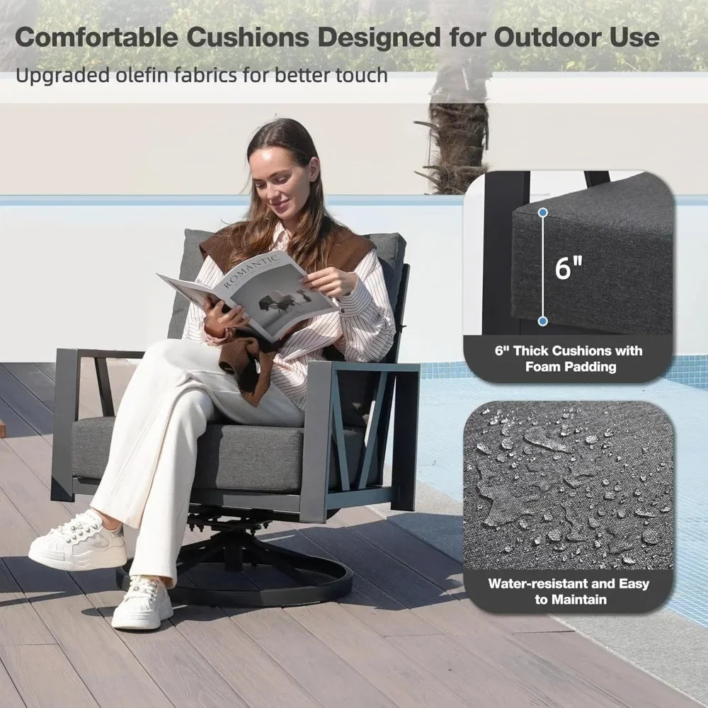 GRANADA Outdoor Patio Swivel Rocking Chairs Set, 3 Pieces