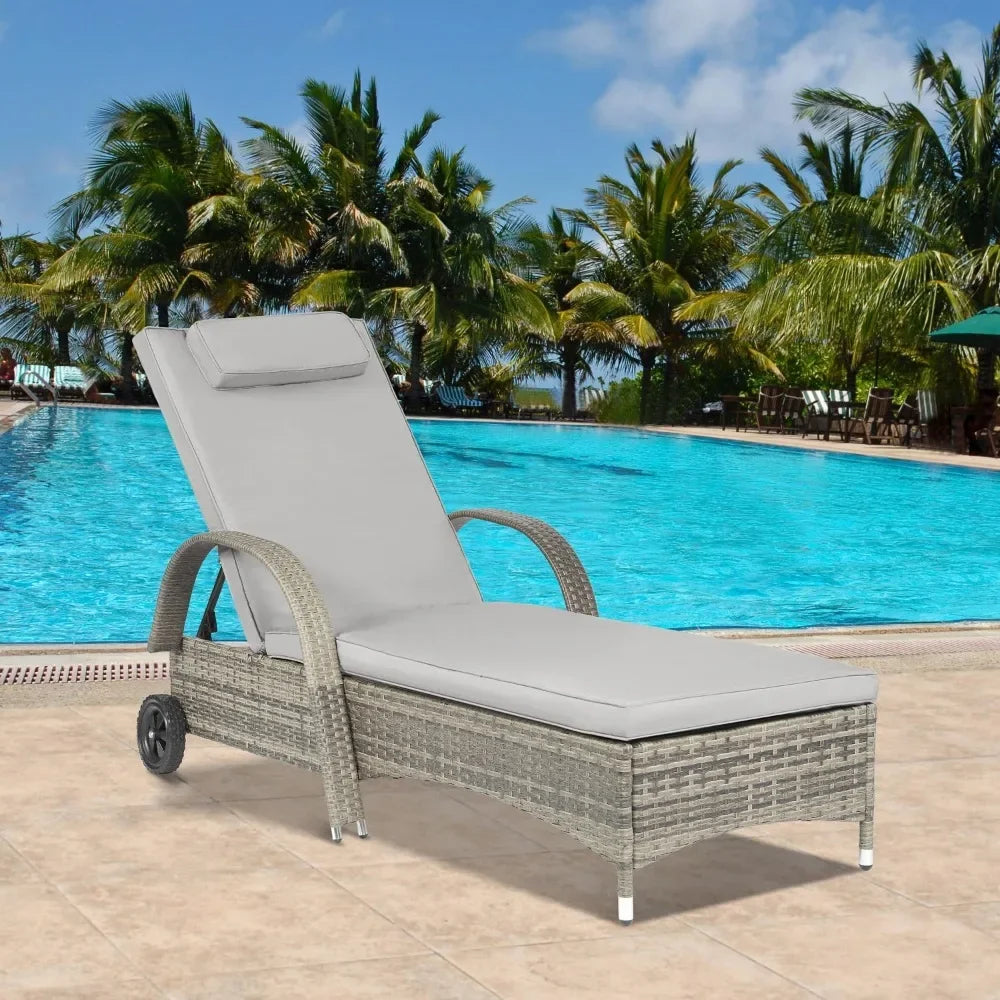 ABY 3 Pieces Outdoor Chaise Lounge Chairs - Set of 2 with Table