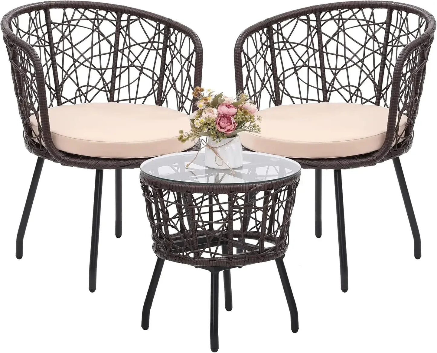 BRAGA 3 Piece Patio Rattan Bistro Conversation Set