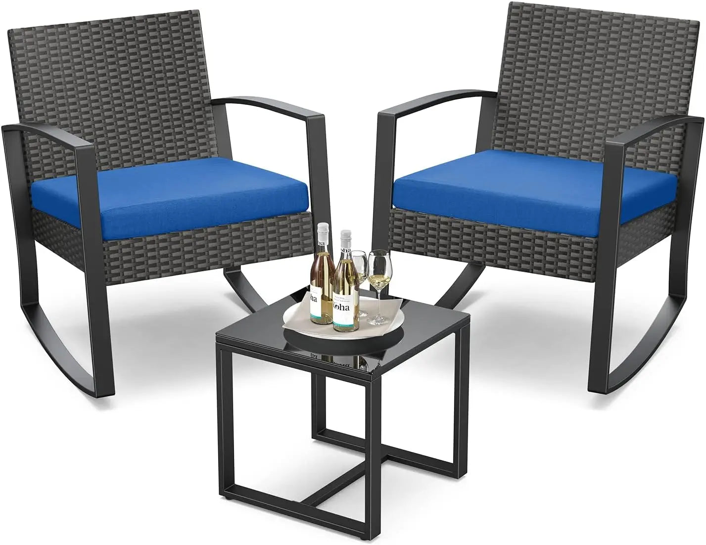 ZAMORA 3 Pieces Patio Rocking Chair Set