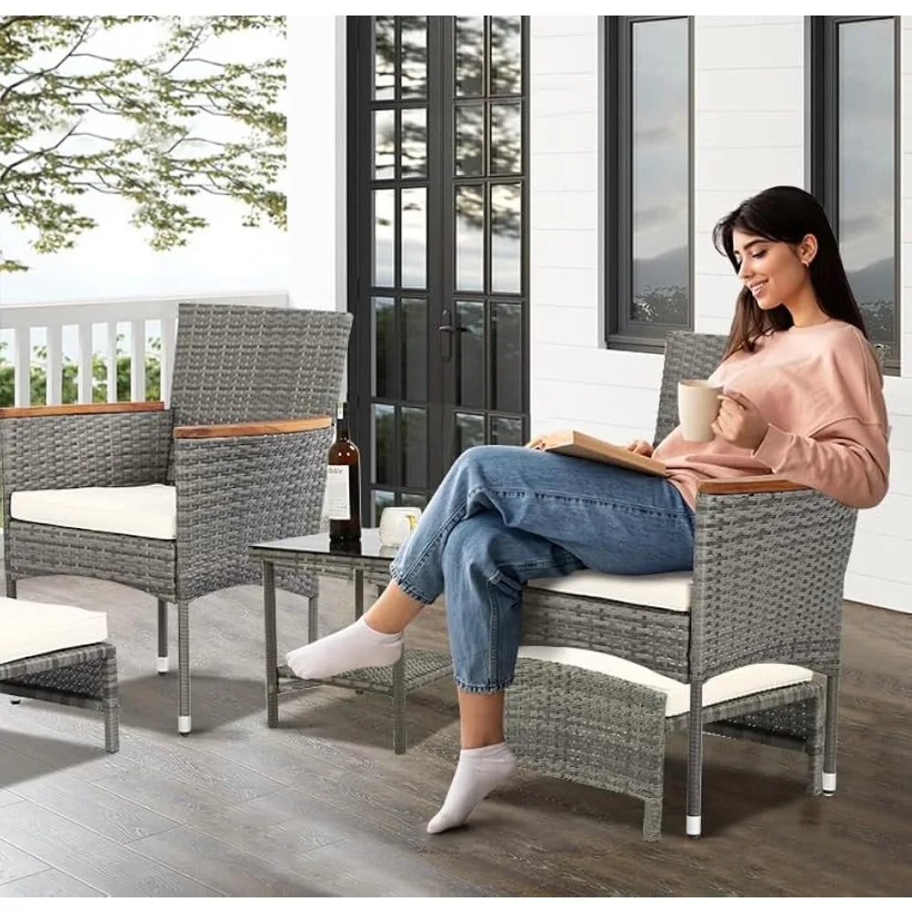 VISEO Outdoor Patio Furniture  5 Piece Set with Table & Ottoman
