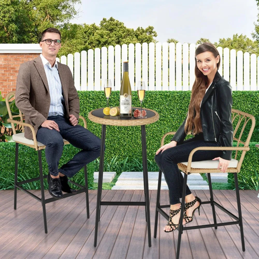 DUE 3-Piece Patio Rattan Bar Set