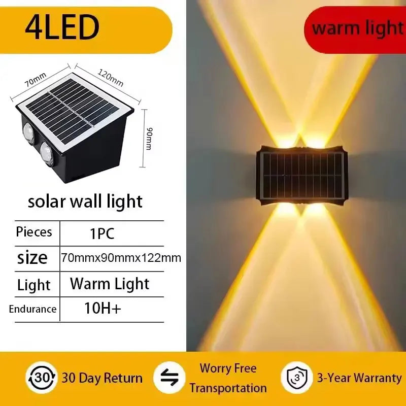 Solar Wall Lamp Outdoor Rgb Warm Light Waterproof Up And Down Luminous Lighting Balcony Yard Garden Decoration Exterior Wall