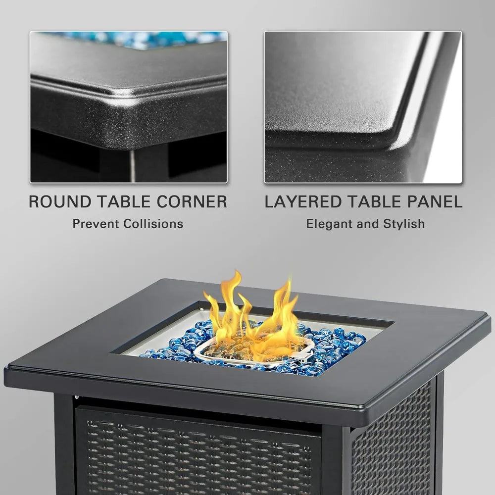 50000 BTU Propane Fire Pit with Lid, 28 inch Fire Pit Table Outdoor, Black Firepits for Outside Backyard, Patio