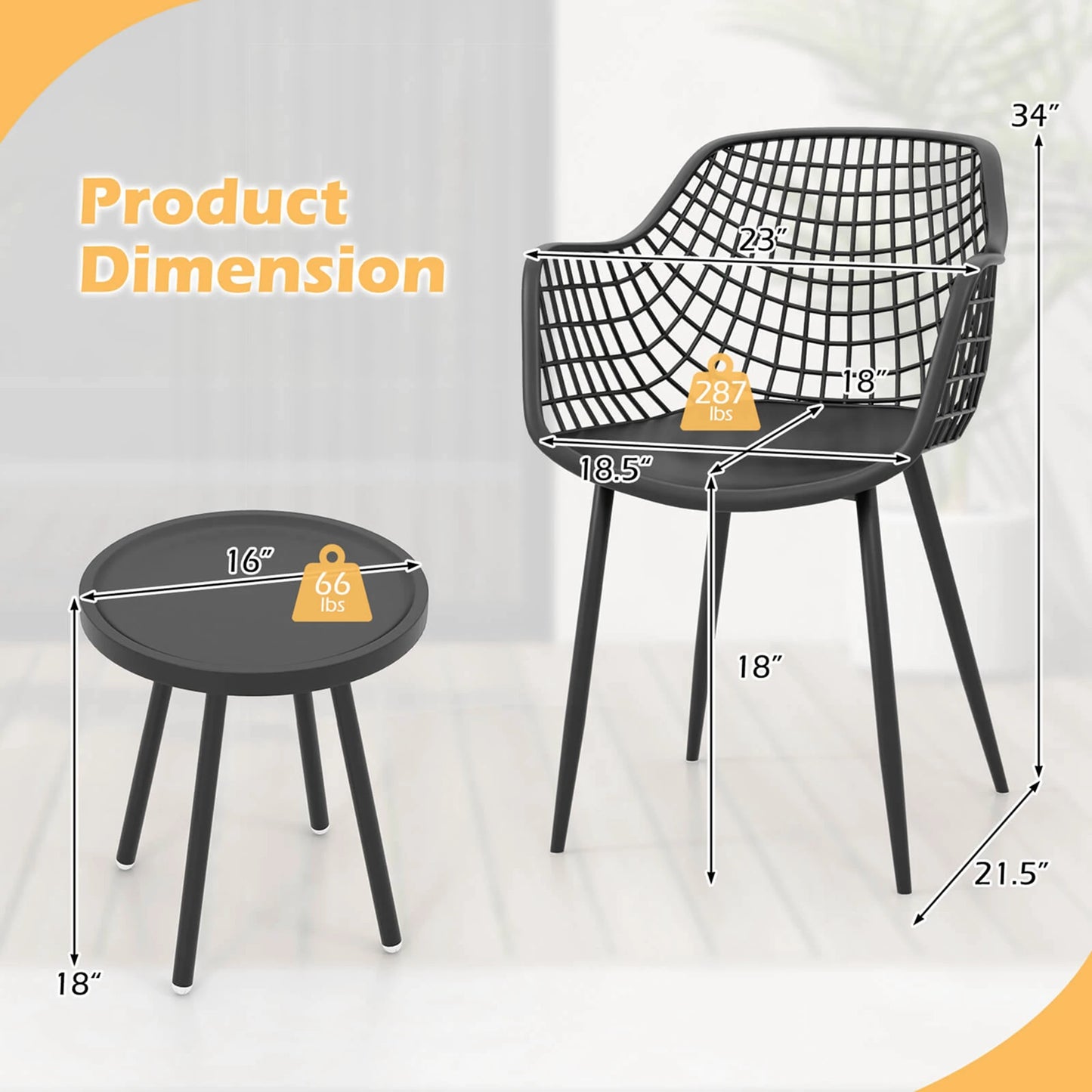 3 Piece Patio Bistro Set All Weather Heavy Duty Table and Chairs Set of 2 Black