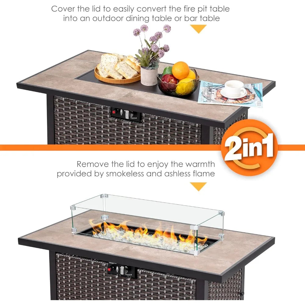 Nuu Garden Outdoor 43" 50,000 BTU Propane Gas Fire Pit Table