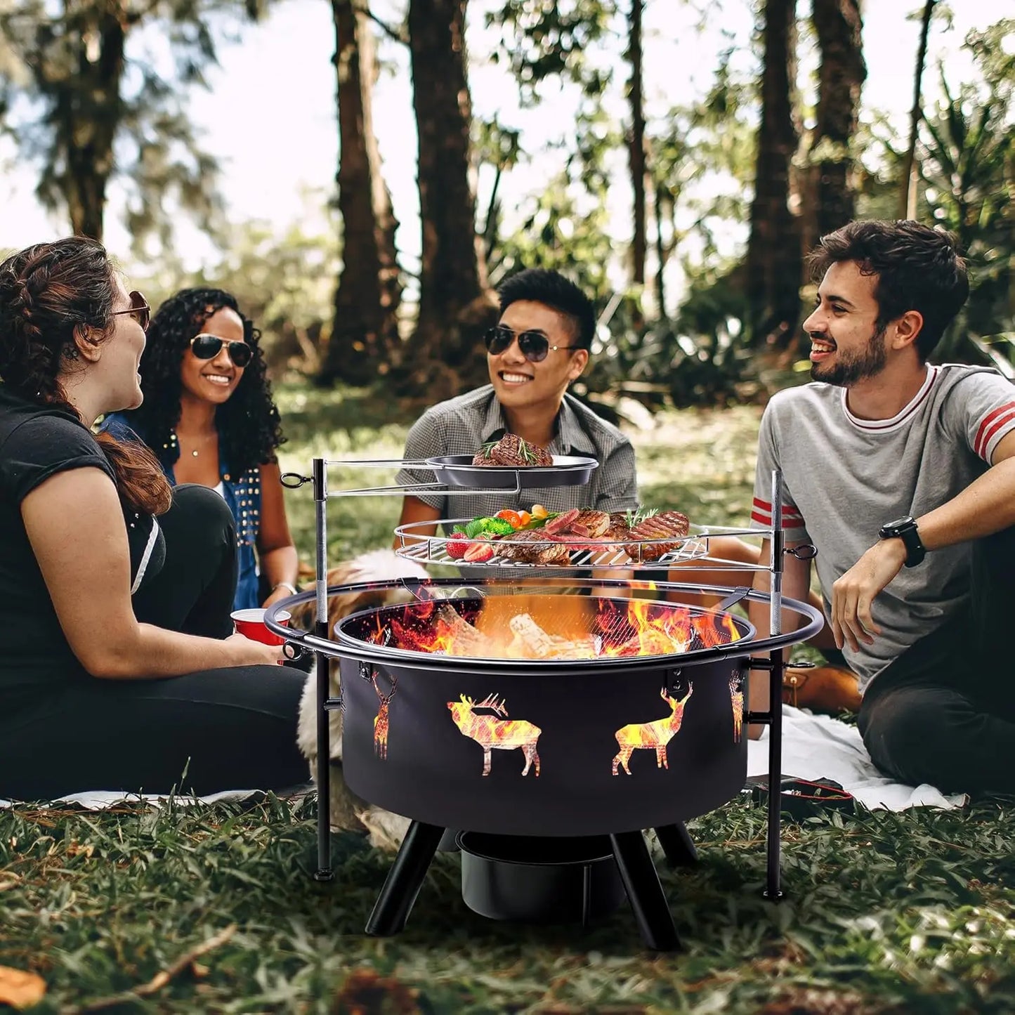 32 Inch Large Fire Pit with 2 Grills