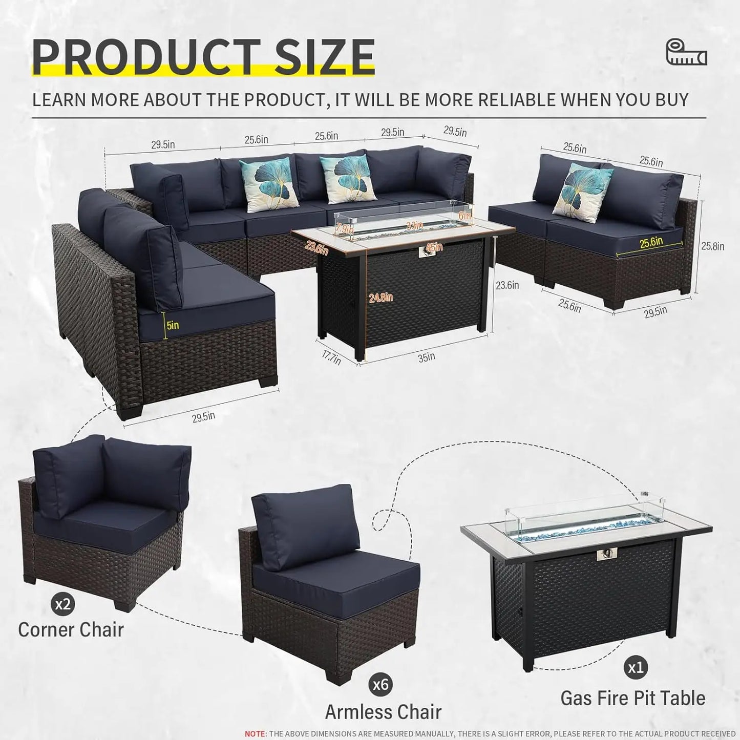 ANDREW 9 Pieces Wicker Patio Furniture Set