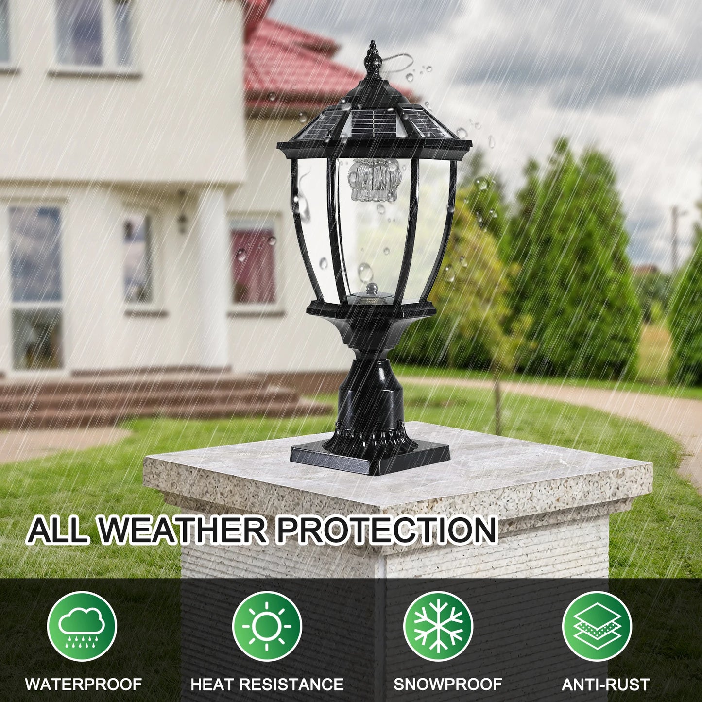 Solar Powered Outdoor Post Light, Waterproof LED Pillar Lamp for Garden, Yard, and Patio -  Auto On/Off(2-pack)