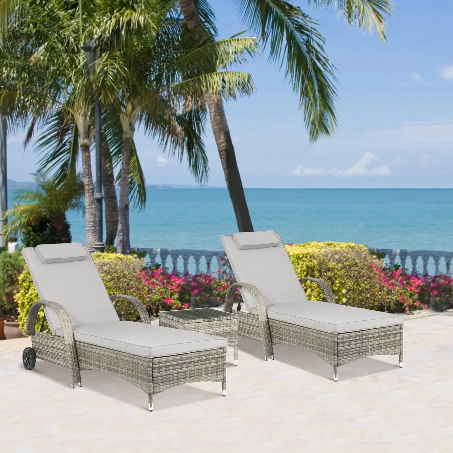 ABY 3 Pieces Outdoor Chaise Lounge Chairs - Set of 2 with Table