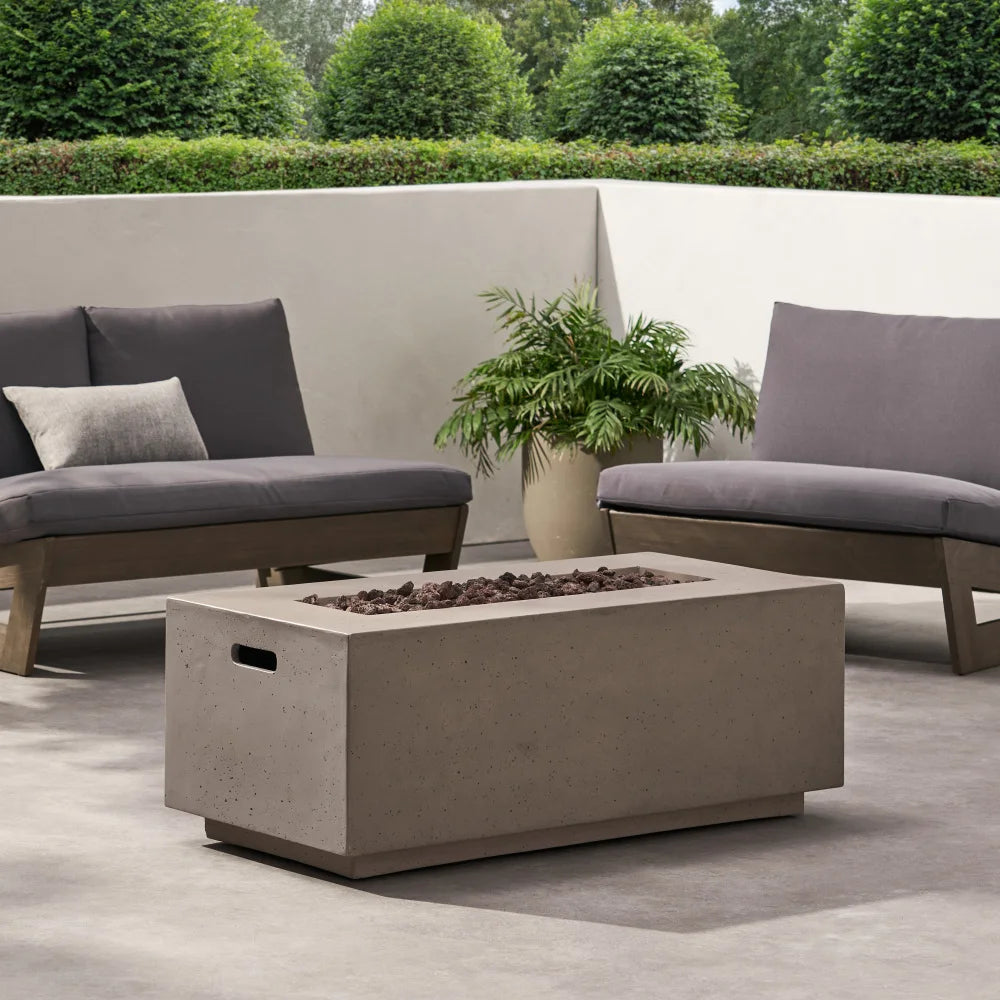 SLATE 40" Outdoor Rectangular MgO Concrete Propane Fire Pit, Dark Grey (Tank Cover not Included)