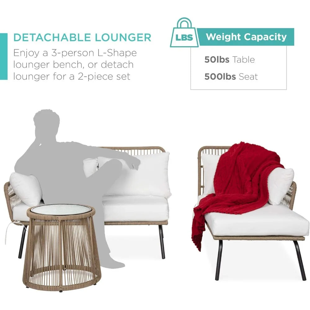 Outdoor Rope Woven Sectional Patio Furniture L-Shaped Conversation Sofa Set for Backyard, Porch w/Thick Cushions,Outdoor Sofa