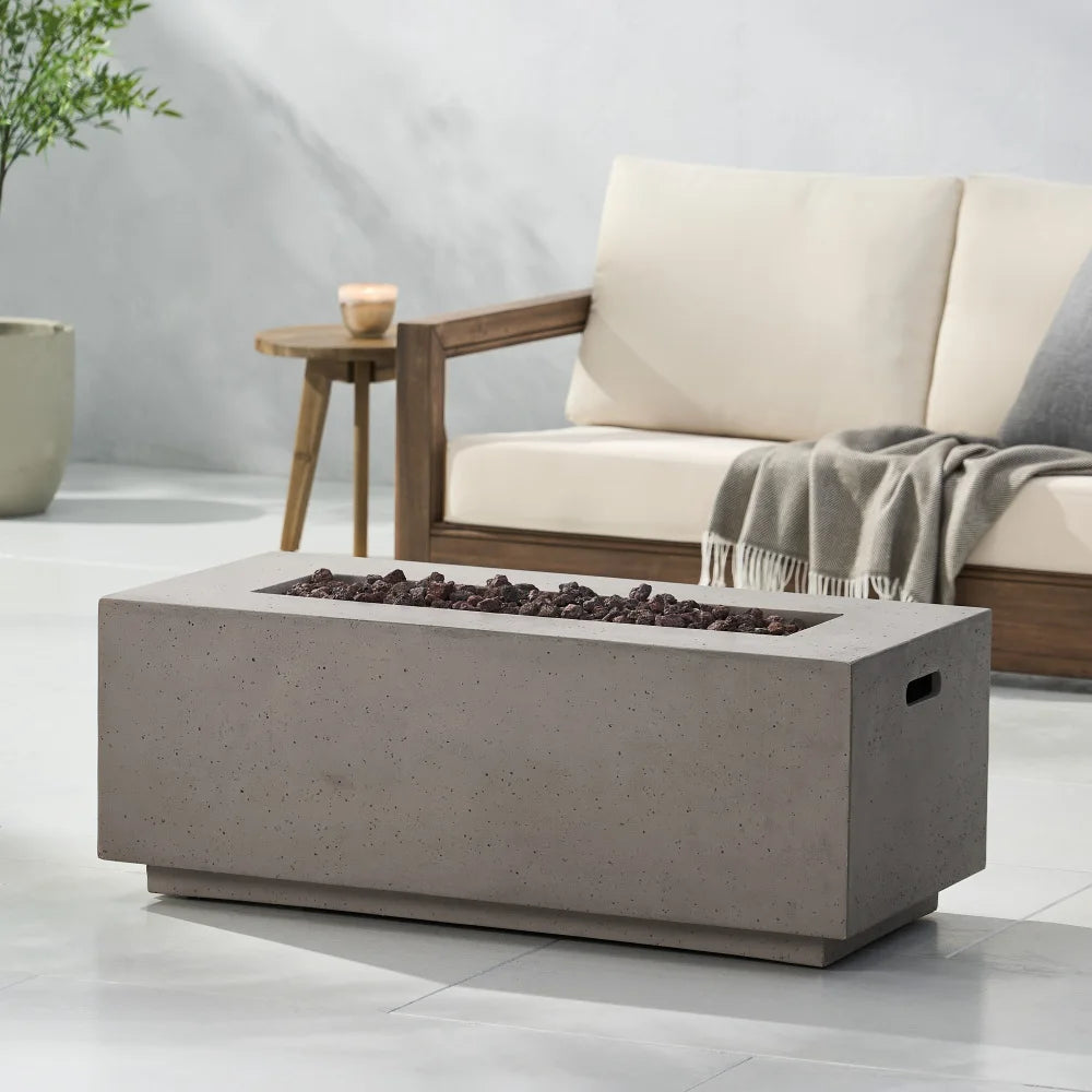 SLATE 40" Outdoor Rectangular MgO Concrete Propane Fire Pit, Dark Grey (Tank Cover not Included)