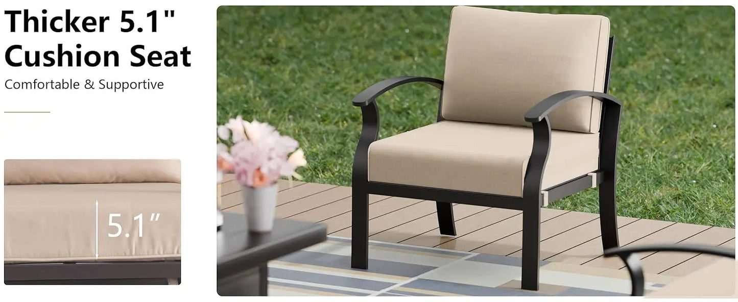 RAGA Swivel Aluminum Patio Furniture Set with Fire Pit Table