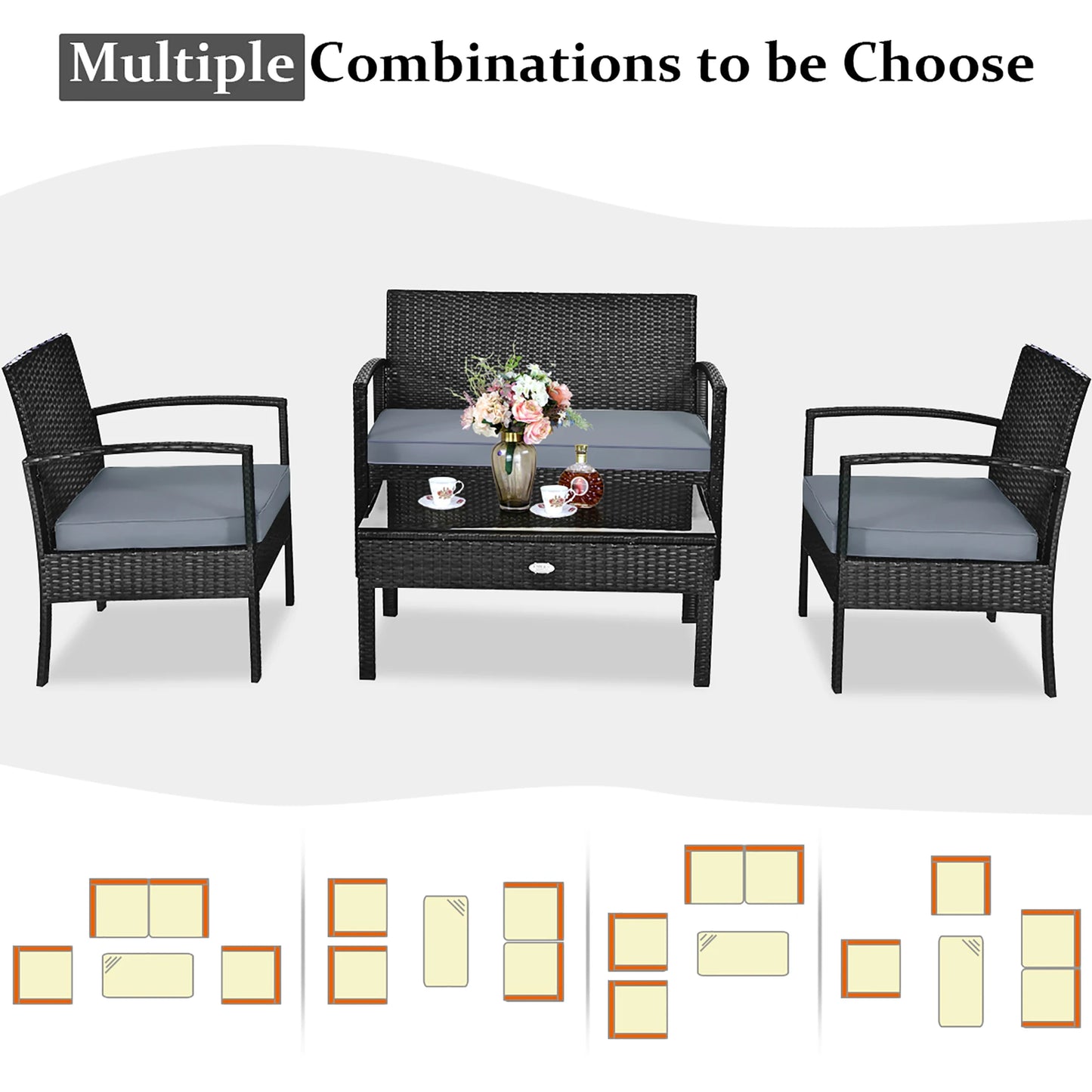 UNO 4pcs Outdoor Patio Rattan Wicker Set
