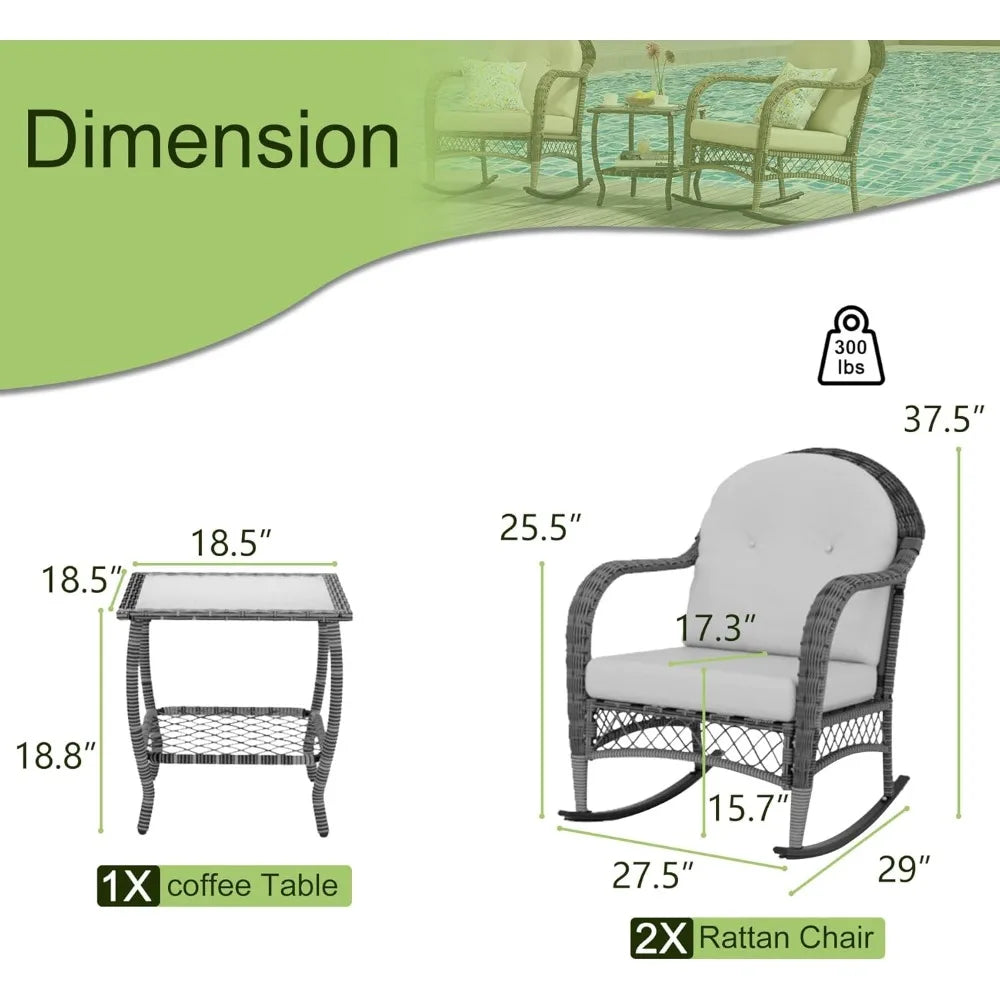 KARLA 3 Pieces Lounge Rocking Chair with Cushion and Coffee Table