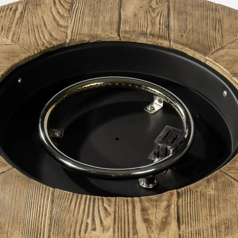 30'' Concrete Round Gas Fire Pit, 50,000 BTU Steel Outdoor Fire Tables, Fire Table with Lid, Add Warmth & Ambience to Gatherings