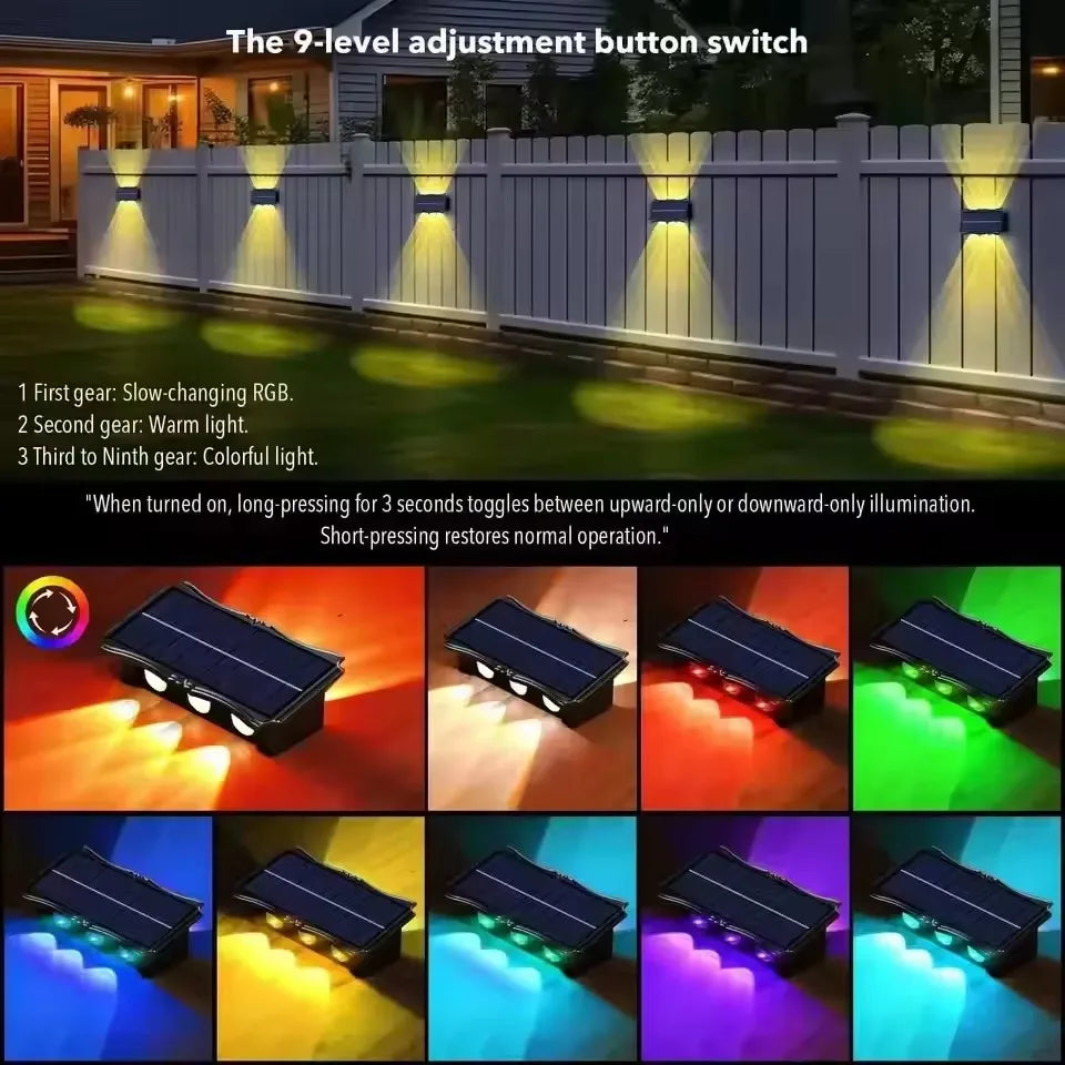 Solar Wall Lamp Outdoor Rgb Warm Light Waterproof Up And Down Luminous Lighting Balcony Yard Garden Decoration Exterior Wall