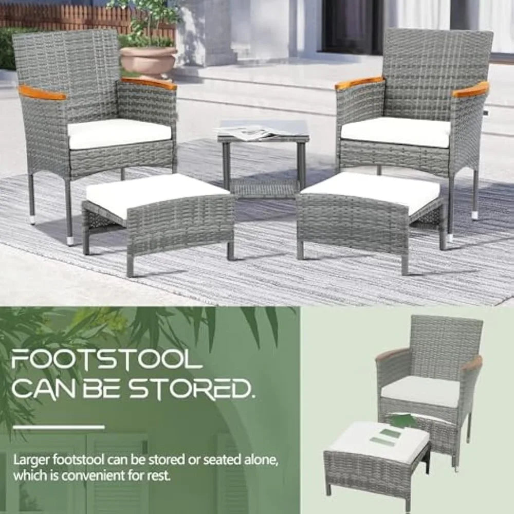 VISEO Outdoor Patio Furniture  5 Piece Set with Table & Ottoman