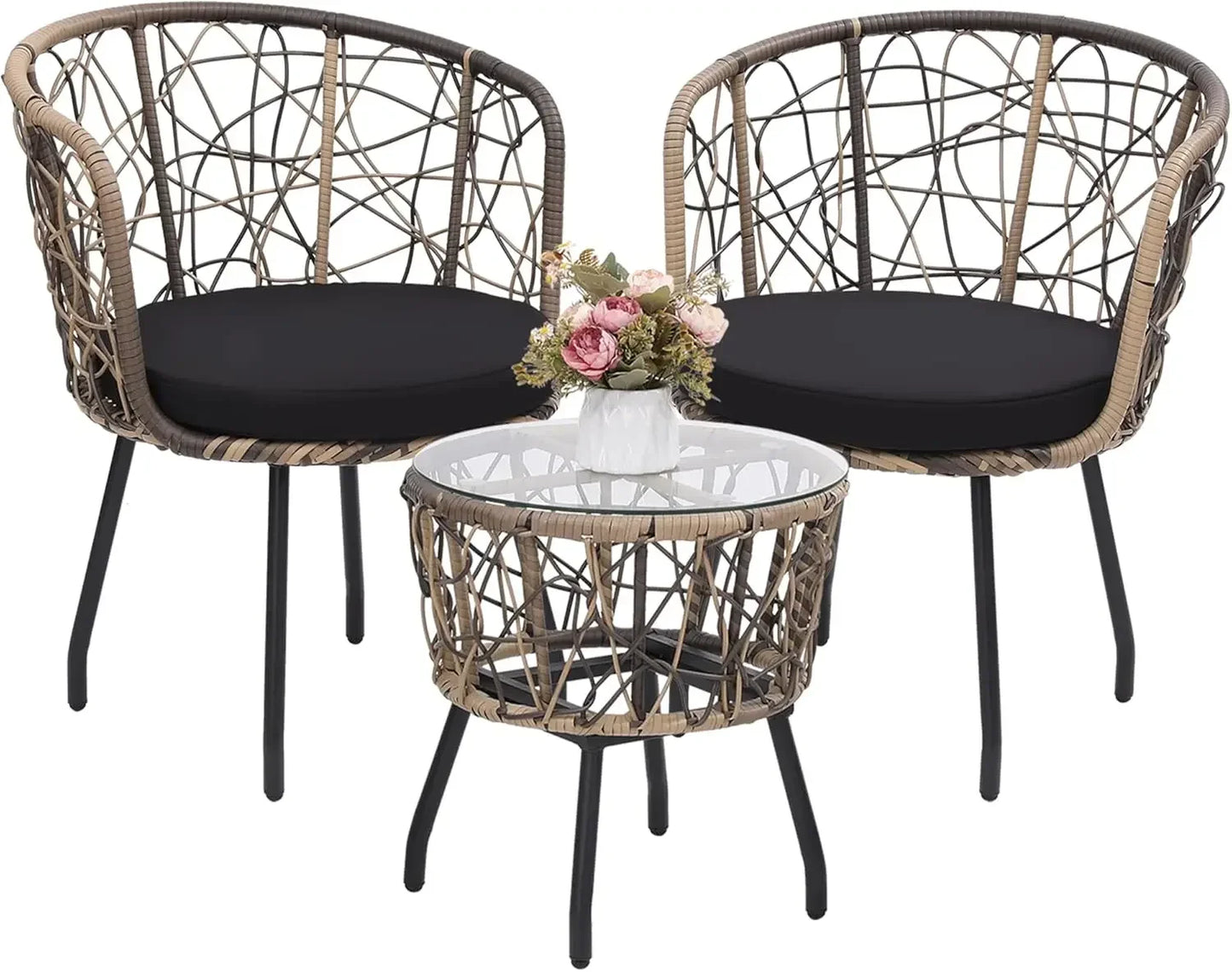 BRAGA 3 Piece Patio Rattan Bistro Conversation Set