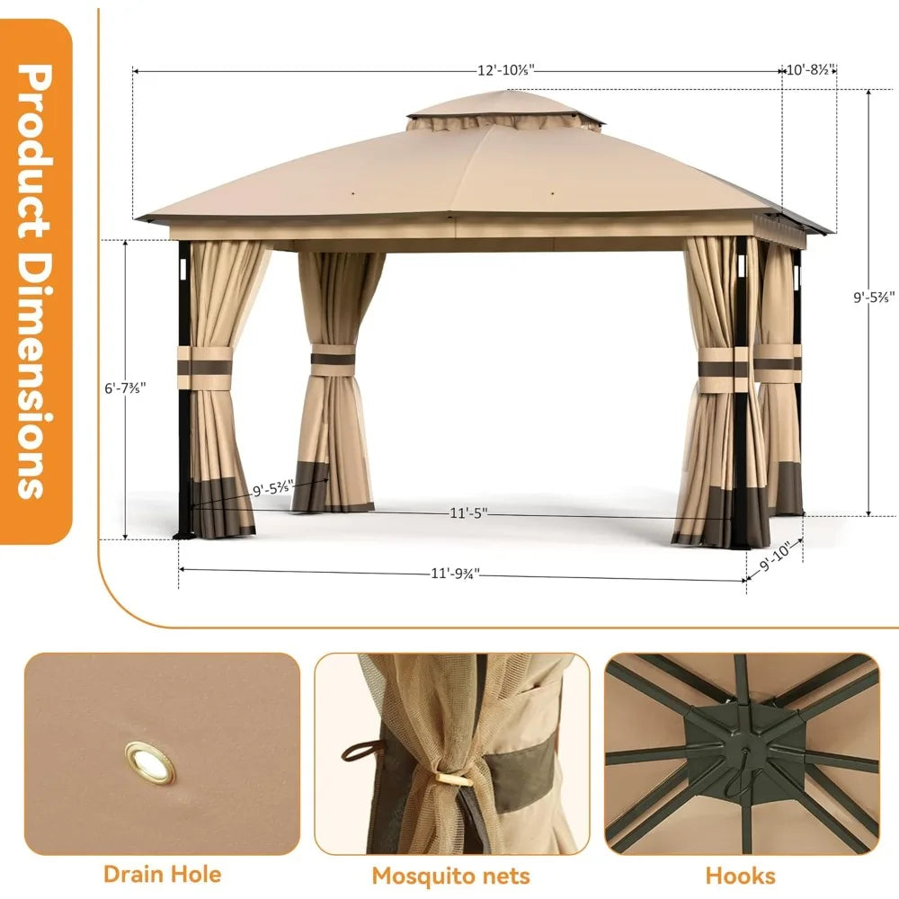 MAS Patio Gazebo 11'x13' with LED Lights & Bluetooth Speaker