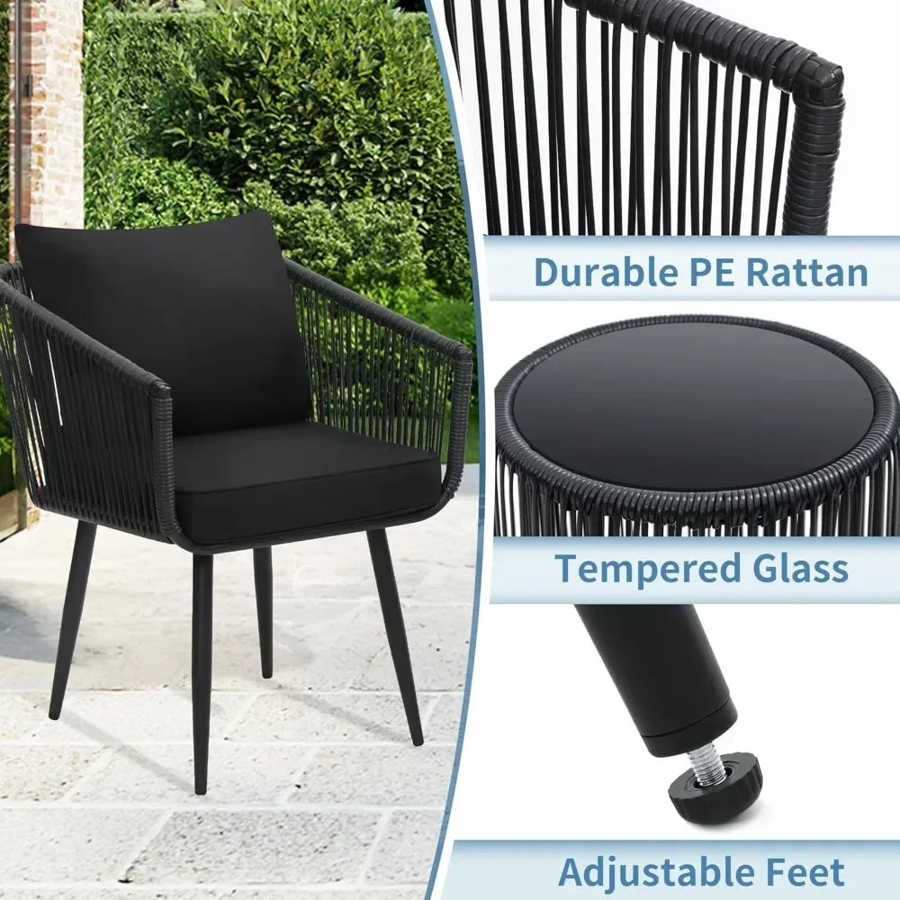 BRAGA 3 Piece Patio Rattan Bistro Conversation Set