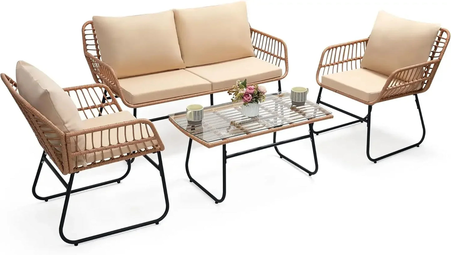 BRAGA 3 Piece Patio Rattan Bistro Conversation Set