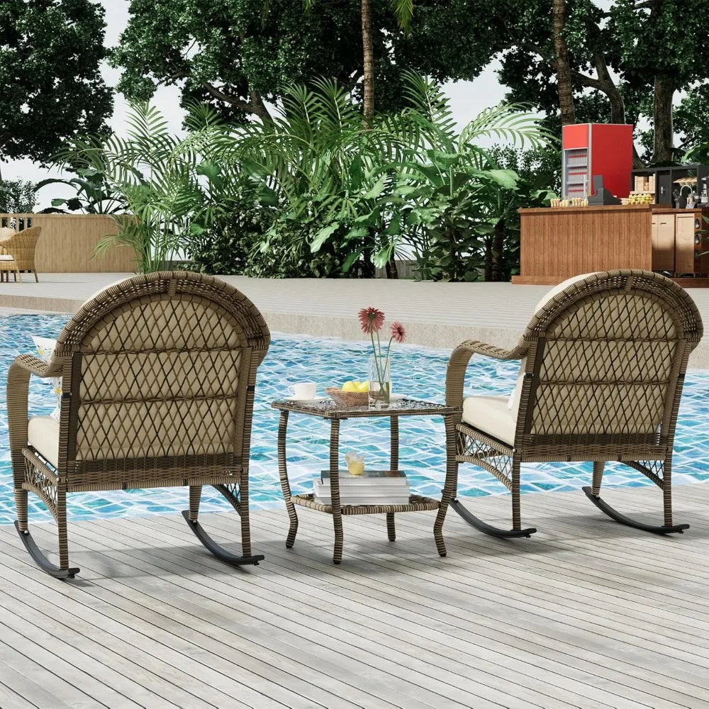 KARLA 3 Pieces Lounge Rocking Chair with Cushion and Coffee Table